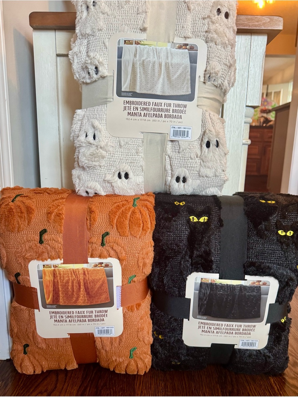 Viral TikTok Costco Halloween Embroidered Faux Fur Throws- Set of 3
